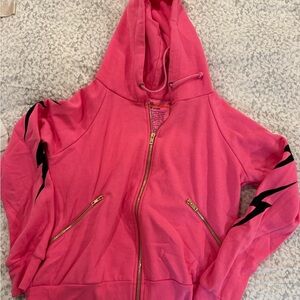 Aviator Nation Neon Pink Zip Hoodie with Gold Zipper